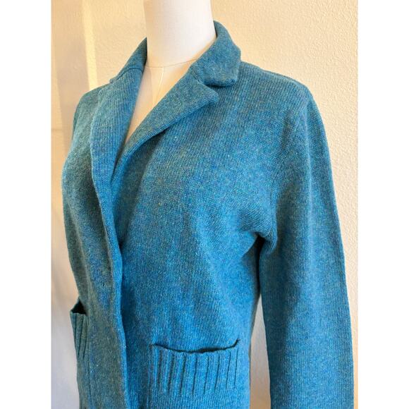 ANTHROPOLOGIE Lambswool Sweater Blazer | Blue Turquoise Autumn Cardigan | MEDIUM - Picture 2 of 9